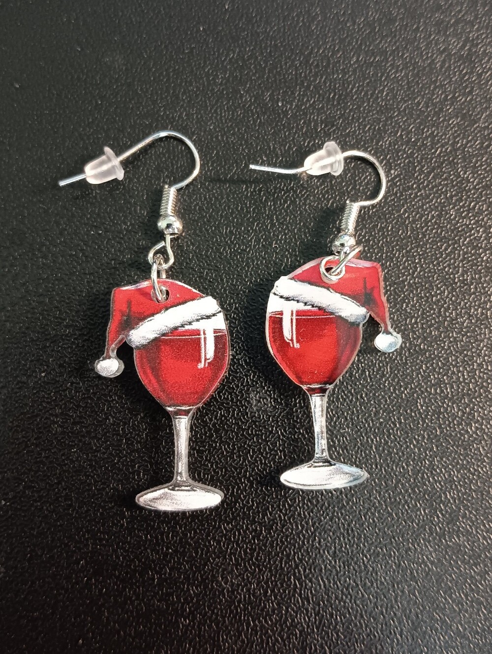 2 Festive Wine Glass Santa Hat Earrings (New) - Picture 2 of 3